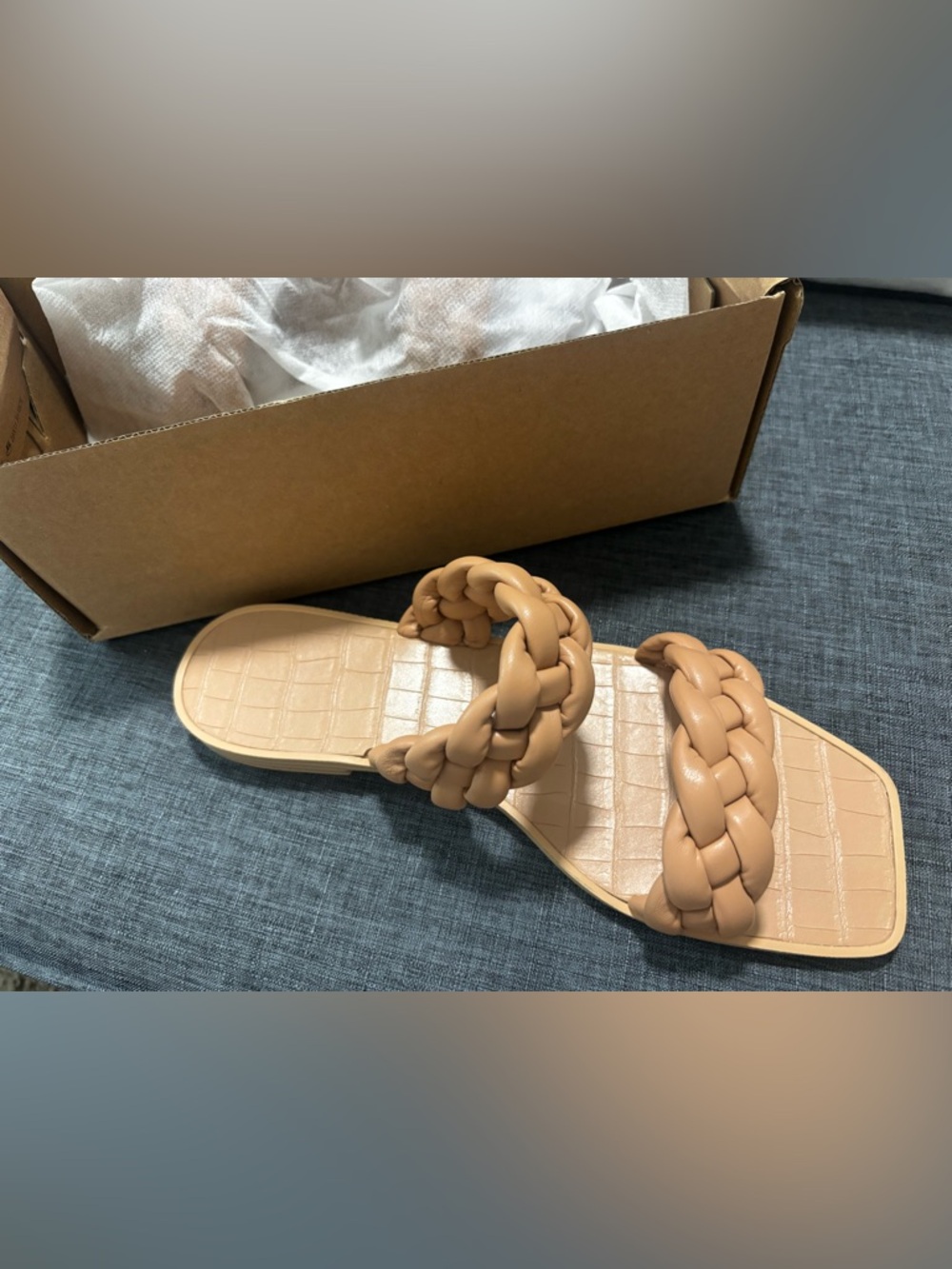 NWT Braided Two-Strap Slide Sandal in Tan